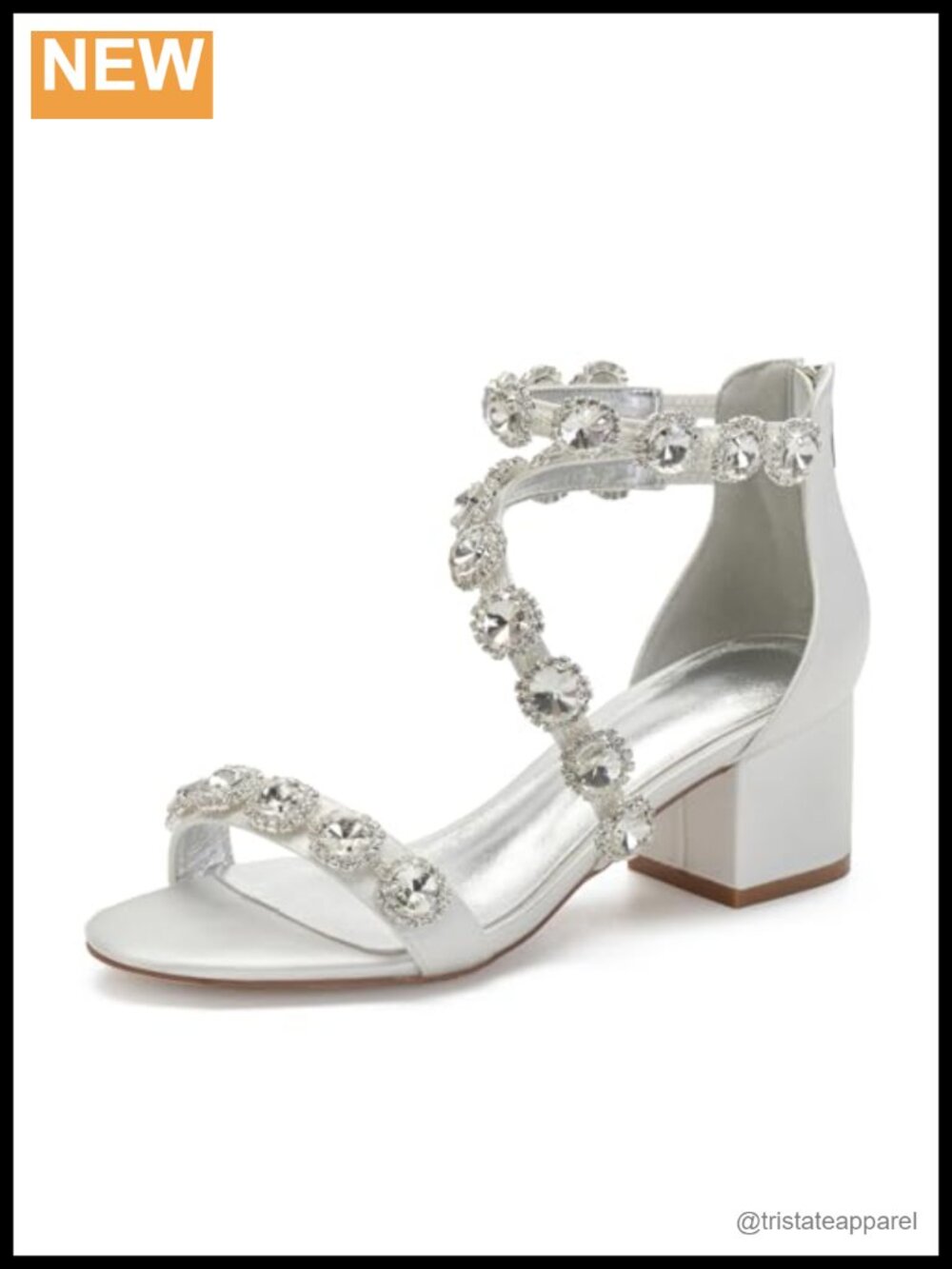 Wide Width Low Heel Crystal Wedding Sandals for Bride Comfortable